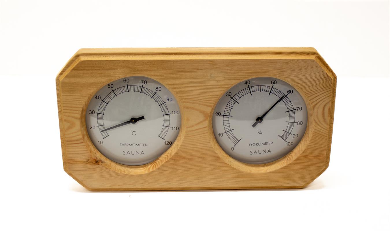 THERMOMETER/HYGROMETER, PINE WOOD